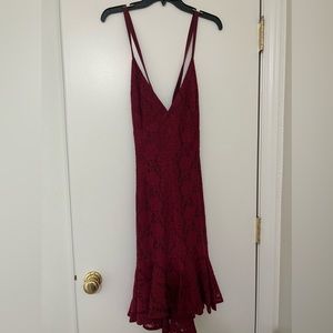 Lulus Love Like You Mean It Wine Red Backless Lace Midi Dress